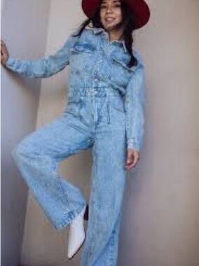 Free People touch the sky Denim Jumpsuit